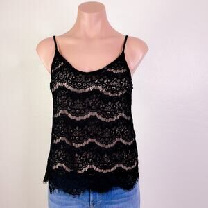 Love, Fire Sleeveless Lace Lined Scoopneck Tank Top Black size XS NWT